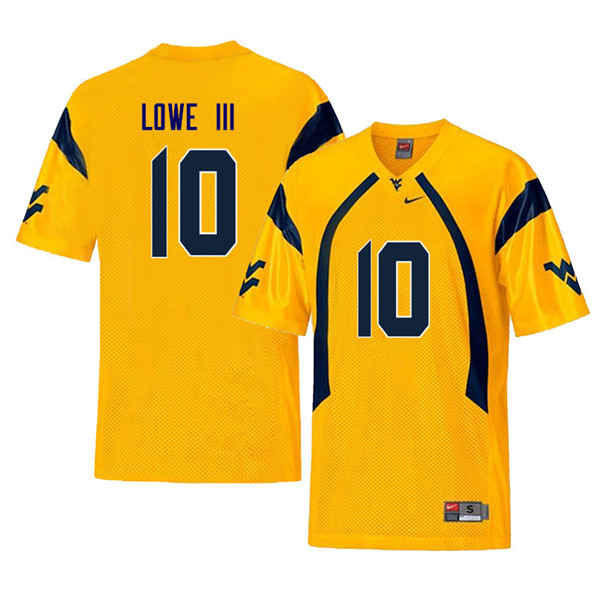 NCAA Men's Trey Lowe III West Virginia Mountaineers Yellow #10 Nike Stitched Football College Throwback Authentic Jersey AX23G21CZ